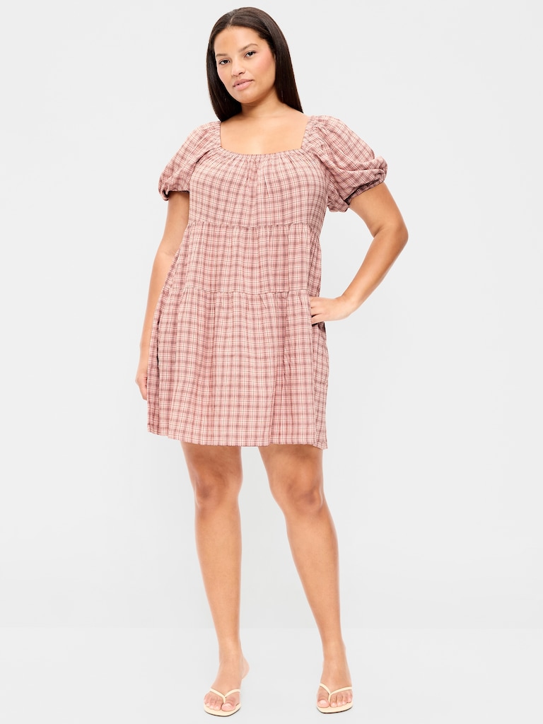 Puff-Sleeve Smocked Mini Swing Dress