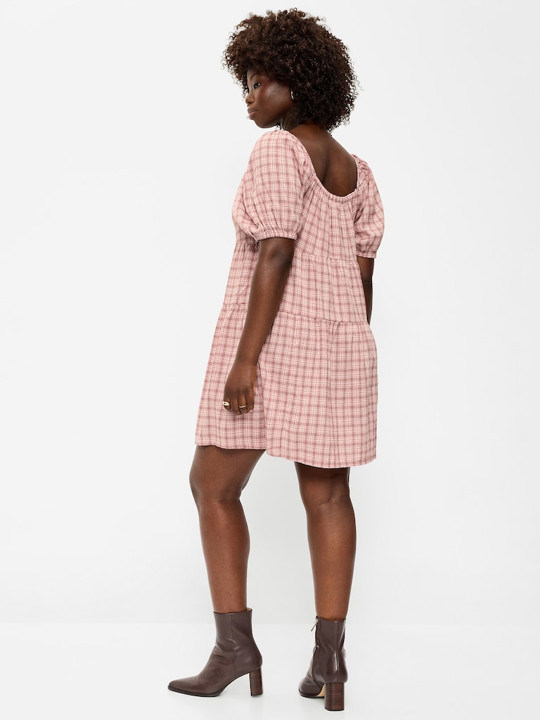 Puff-Sleeve Smocked Mini Swing Dress