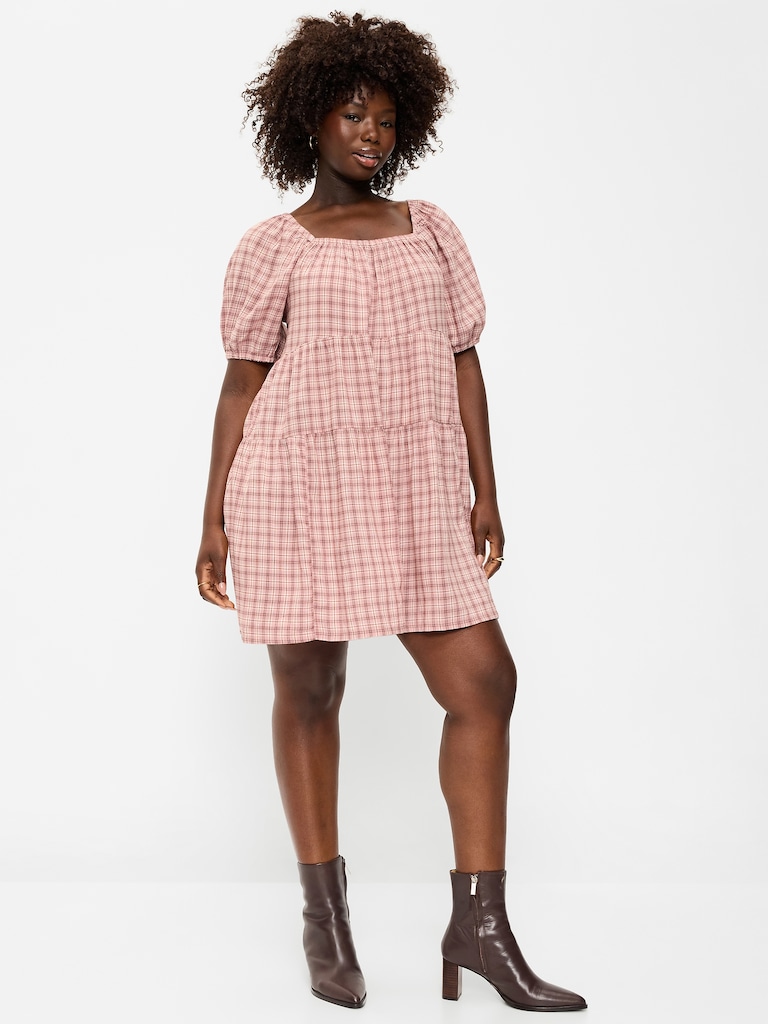 Puff-Sleeve Smocked Mini Swing Dress
