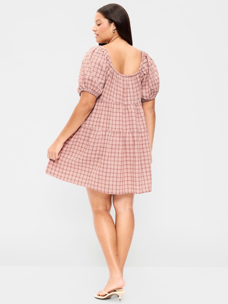 Puff-Sleeve Smocked Mini Swing Dress