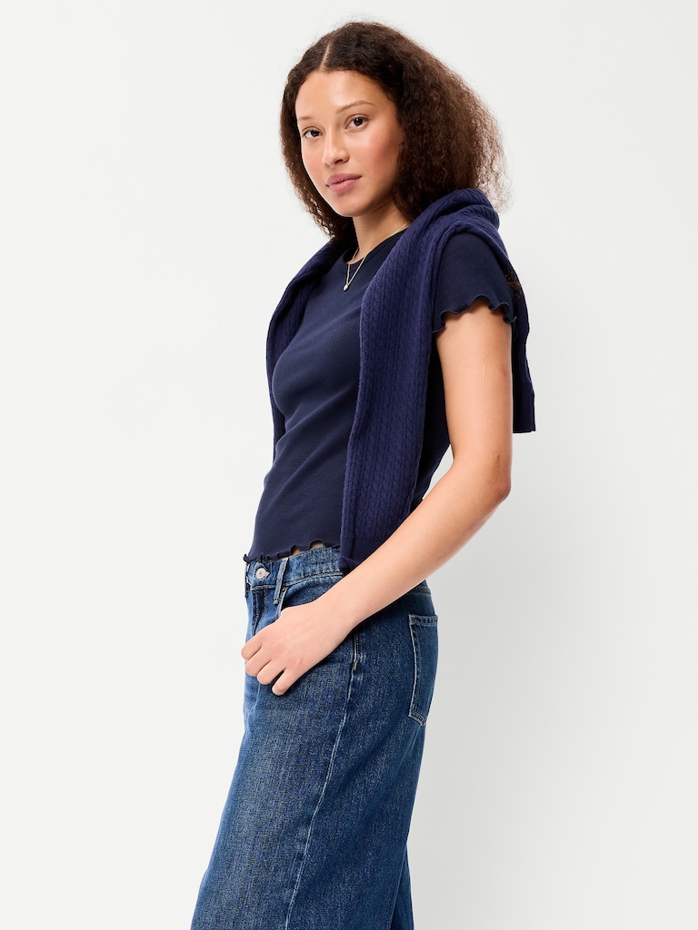Fitted Waffle-Knit Cropped T-Shirt