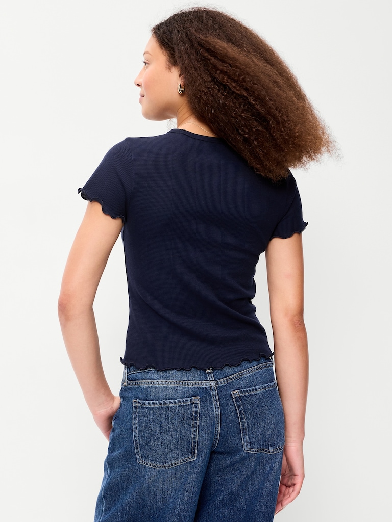 Fitted Waffle-Knit Cropped T-Shirt