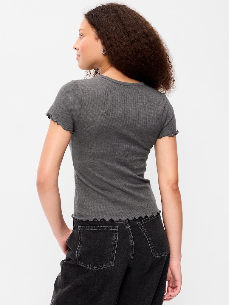 Fitted Waffle-Knit Cropped T-Shirt
