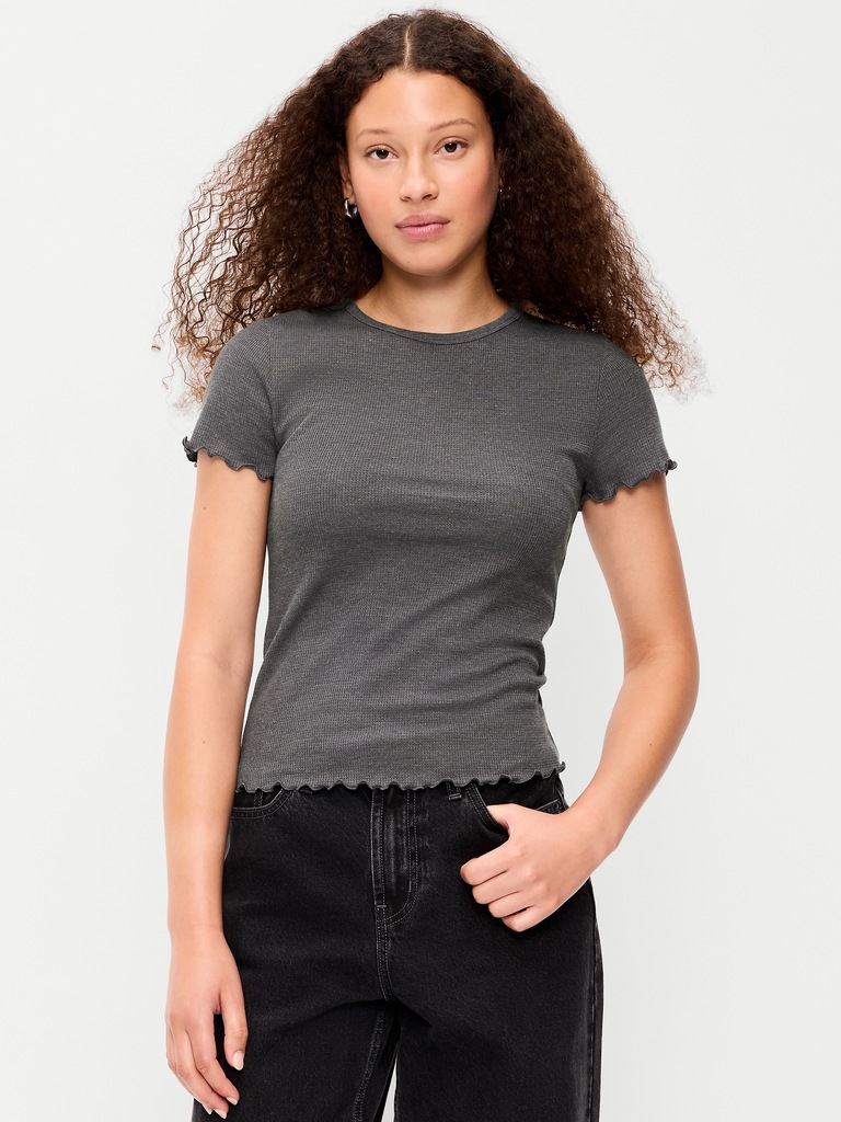 Fitted Waffle-Knit Cropped T-Shirt