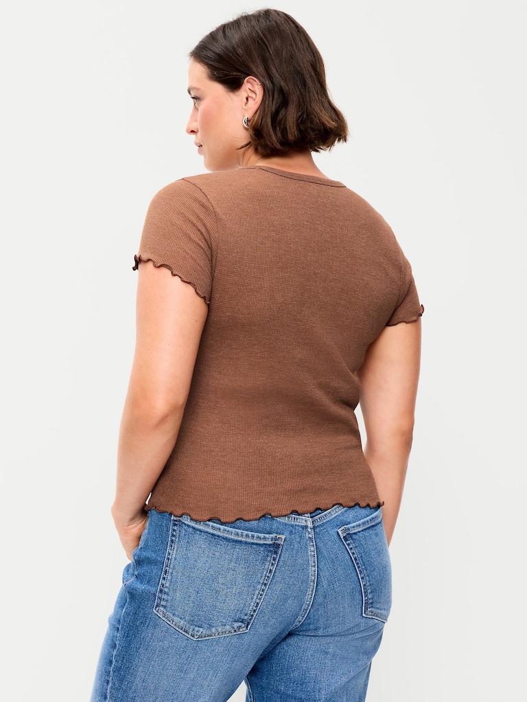 Fitted Waffle-Knit Cropped T-Shirt