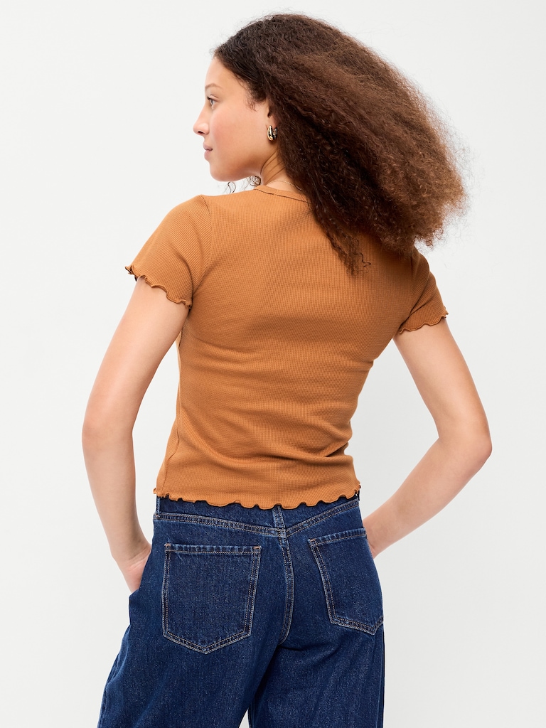 Fitted Waffle-Knit Cropped T-Shirt