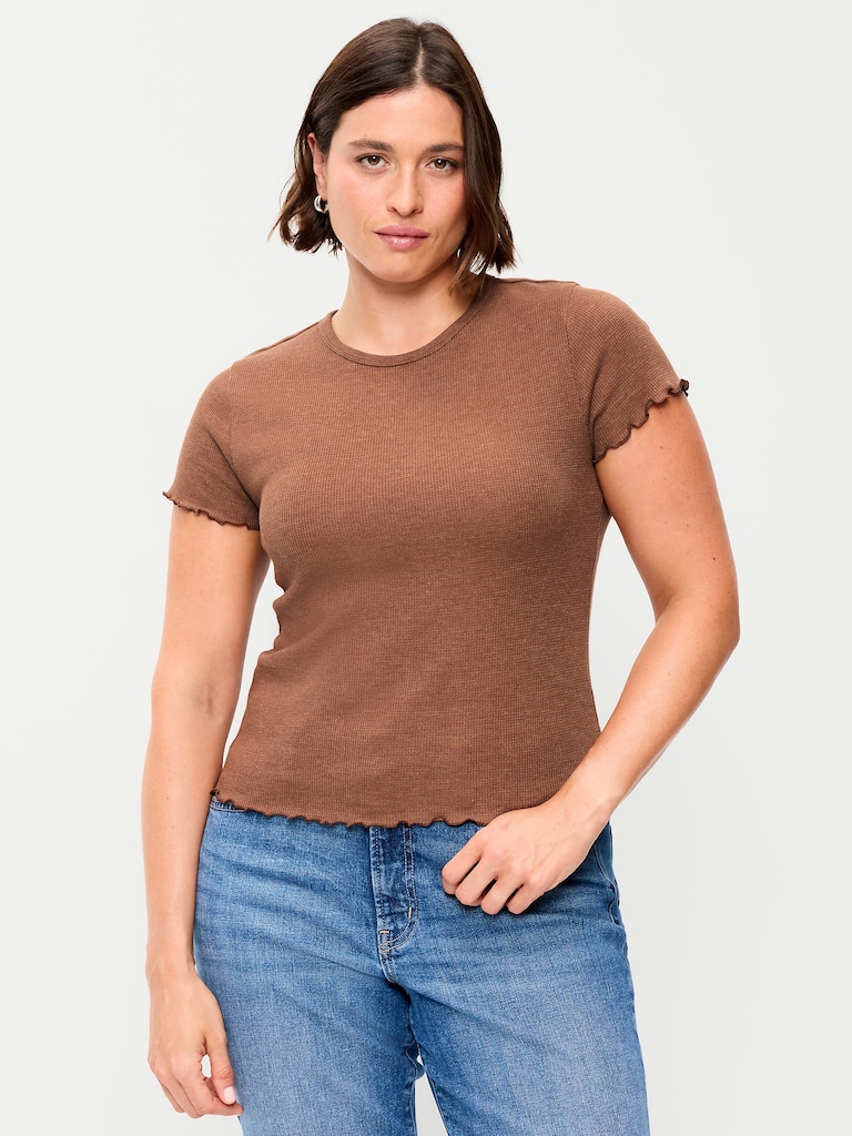 Fitted Waffle-Knit Cropped T-Shirt