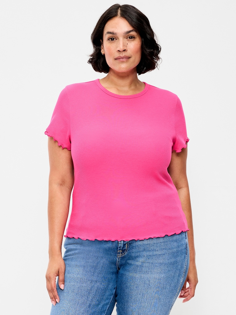 Fitted Waffle-Knit Cropped T-Shirt