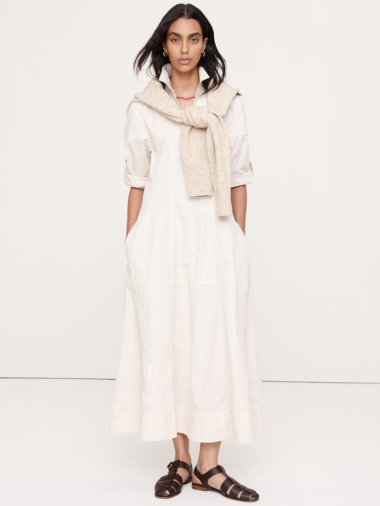 Cotton Twill Paneled Shirt Dress