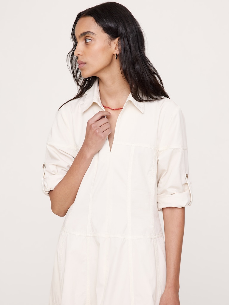 Cotton Twill Paneled Shirt Dress