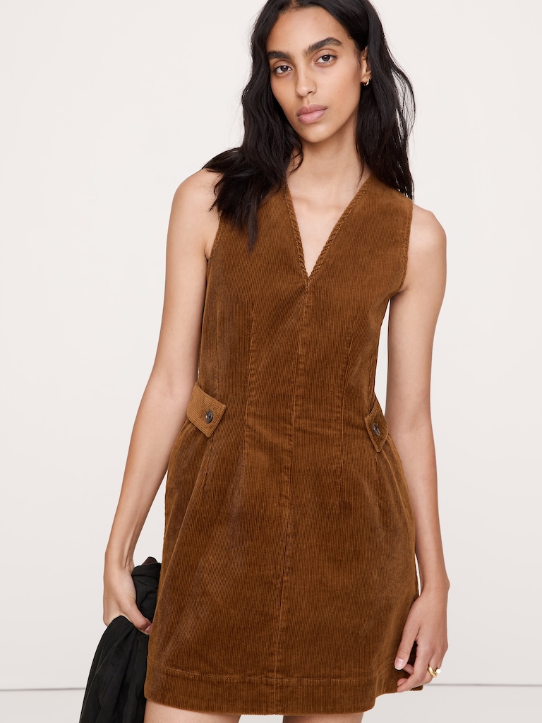 Corduroy Side-Button Mini Dress