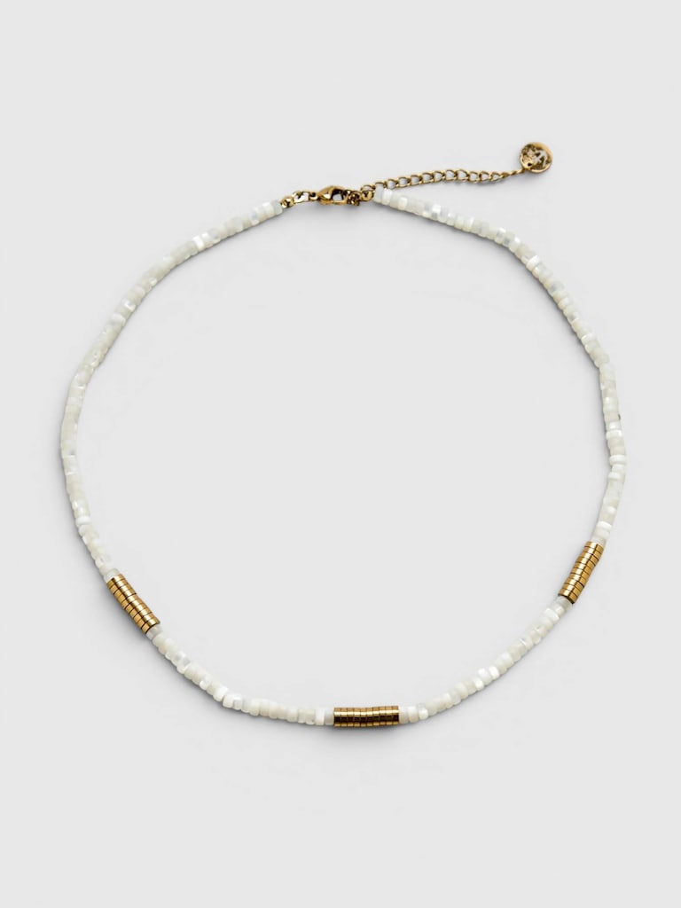 Admiral Row Beaded Mother of Pearl and Gold Necklace