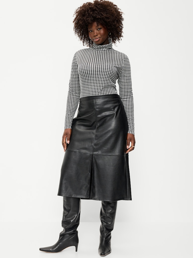 Faux-Leather Pencil Midi Skirt