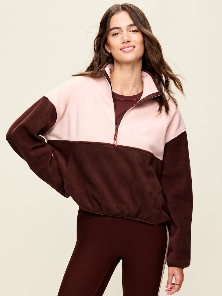Oversized Half-Zip Cropped Fleece Sweatshirt