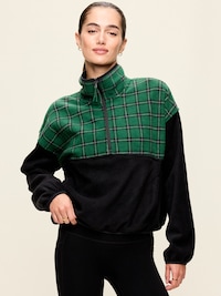 Oversized Half-Zip Cropped Fleece Sweatshirt