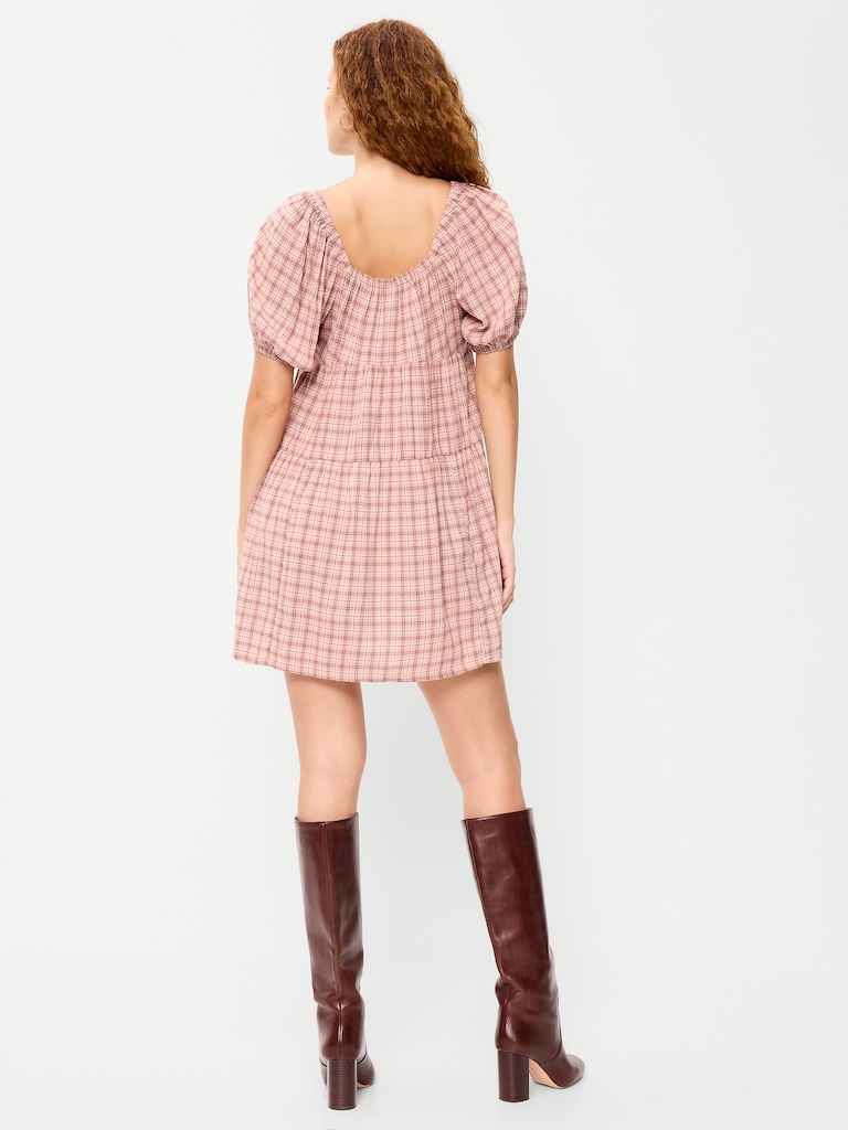 Puff-Sleeve Smocked Mini Swing Dress