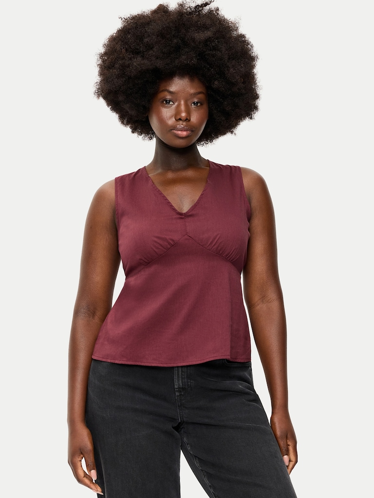 Sleeveless V-Neck Tie-Back Top