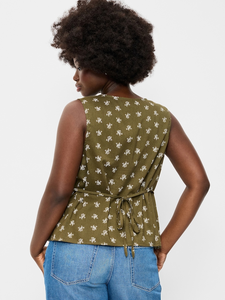 Sleeveless V-Neck Tie-Back Top