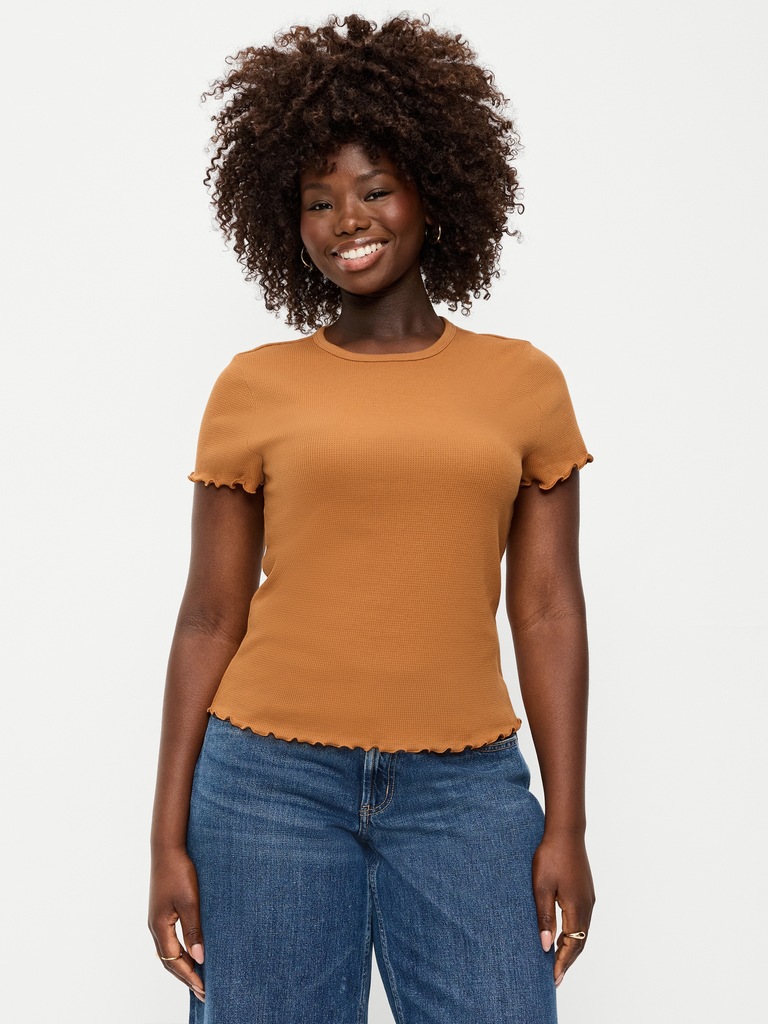 Fitted Waffle-Knit Cropped T-Shirt