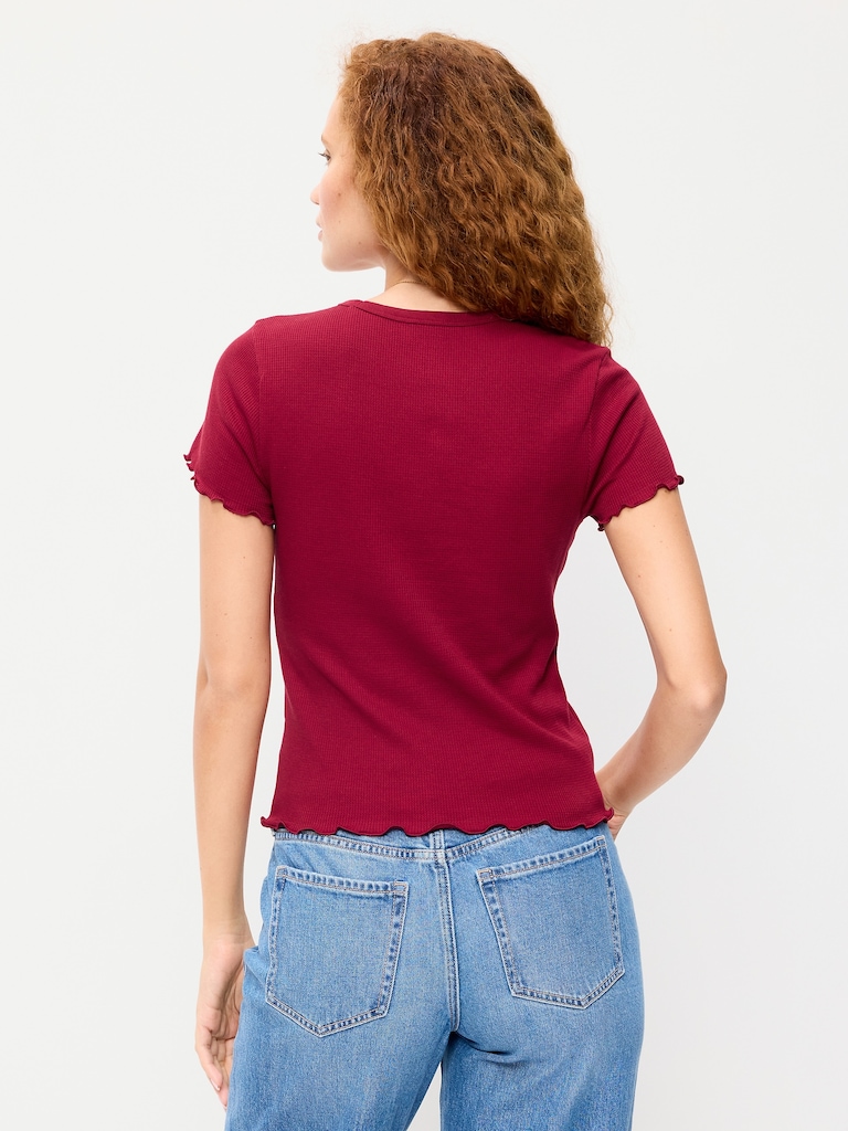 Fitted Waffle-Knit Cropped T-Shirt