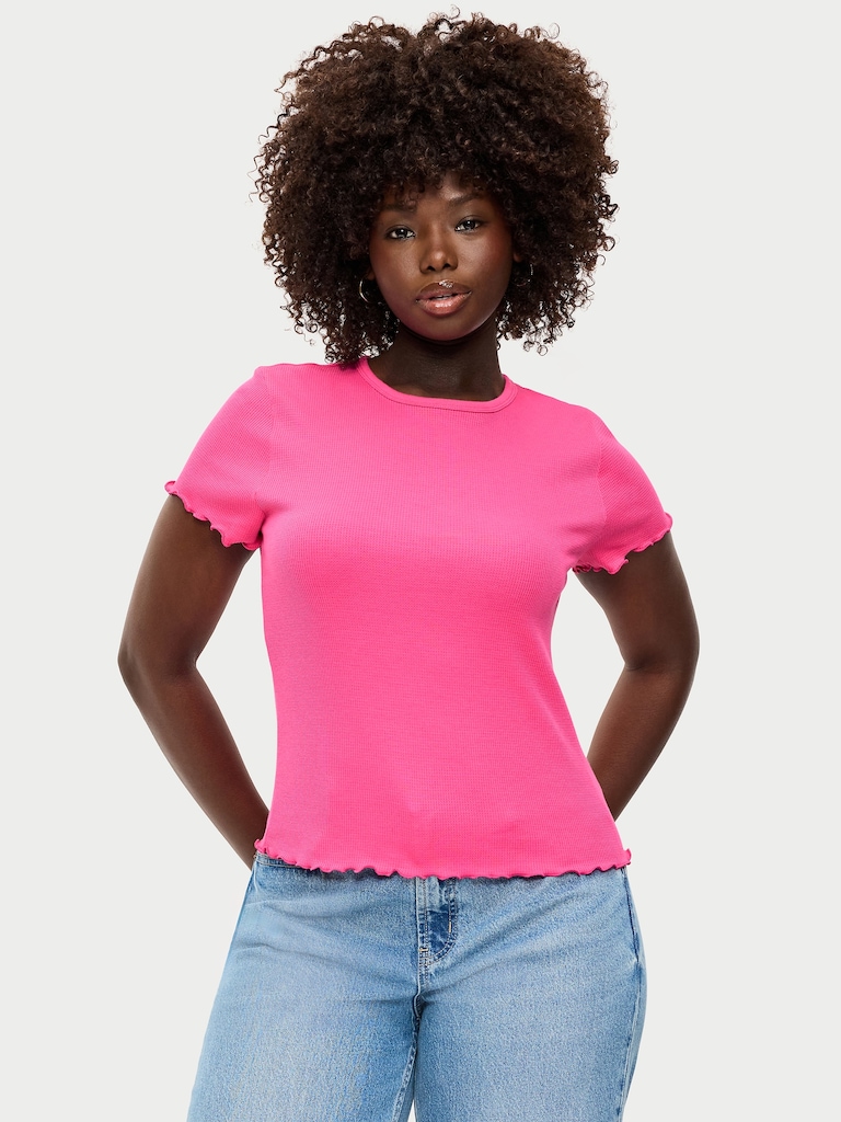 Fitted Waffle-Knit Cropped T-Shirt
