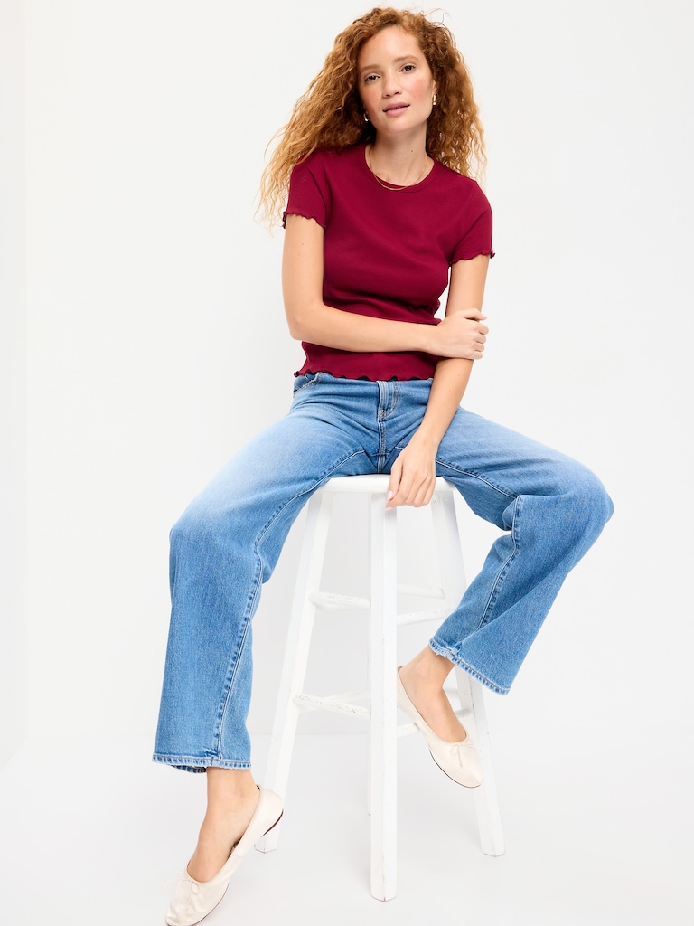 Fitted Waffle-Knit Cropped T-Shirt
