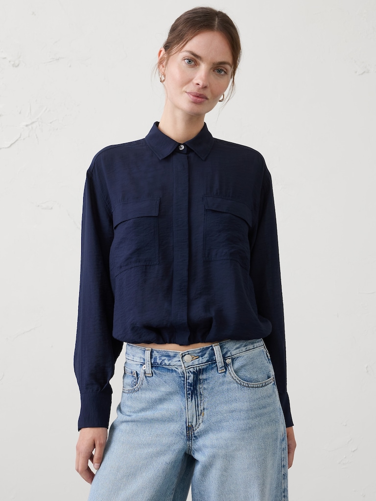 Blouson-Hem Pocket Cropped Shirt
