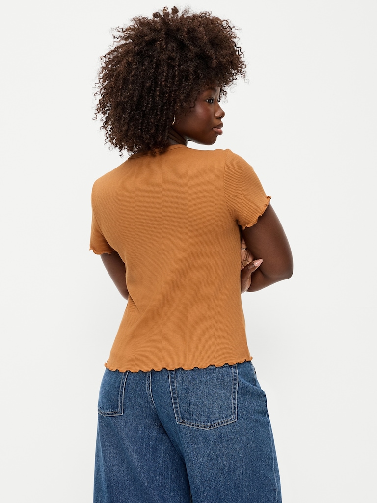 Fitted Waffle-Knit Cropped T-Shirt