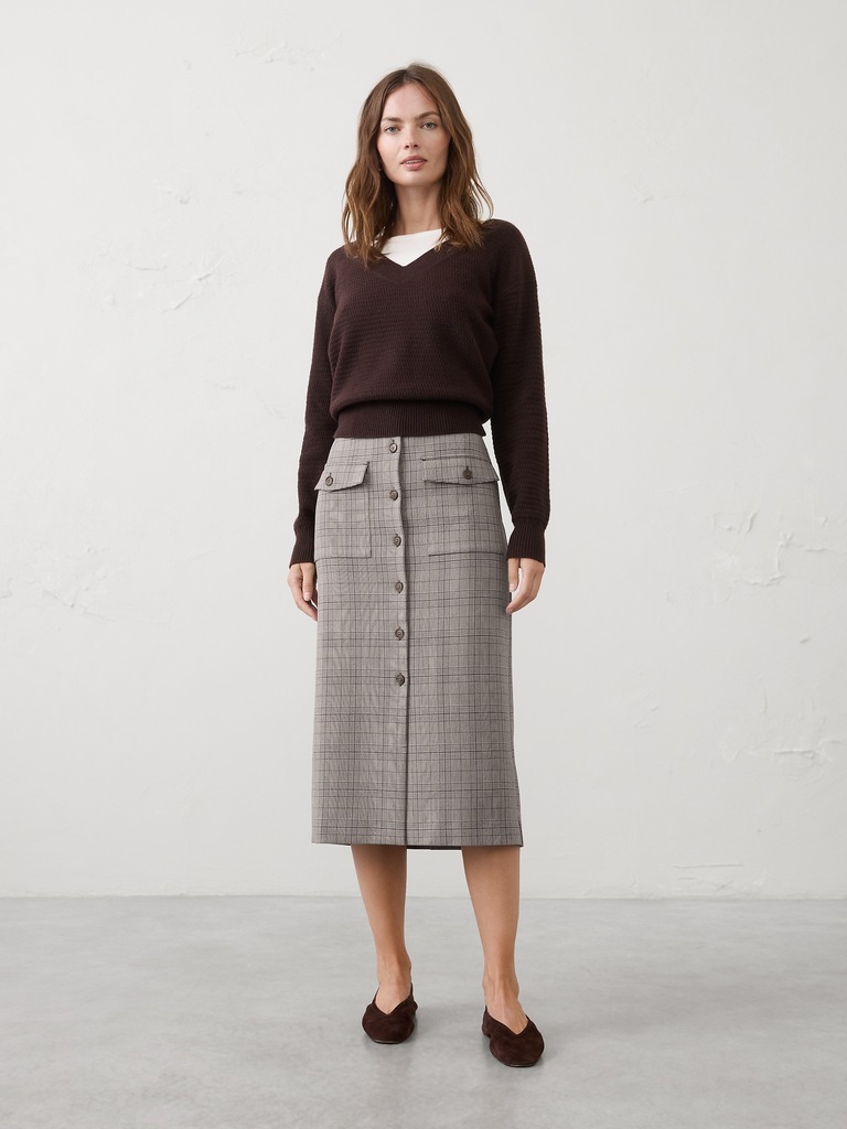 Button-Front Midi Skirt