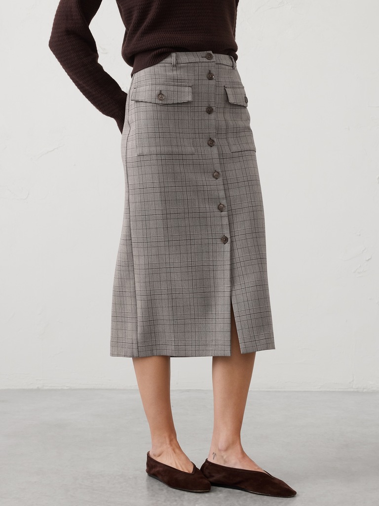 Button-Front Midi Skirt
