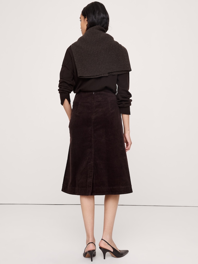 Corduroy Asymmetrical-Slit Midi Skirt