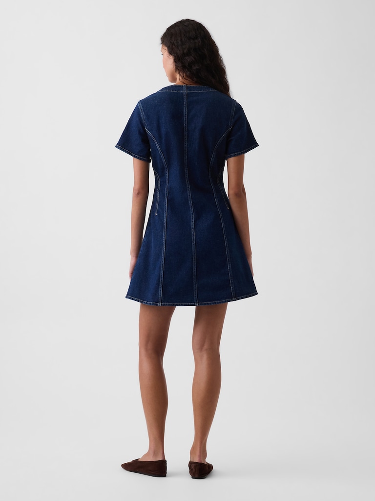 Denim V-Neck Mini Dress