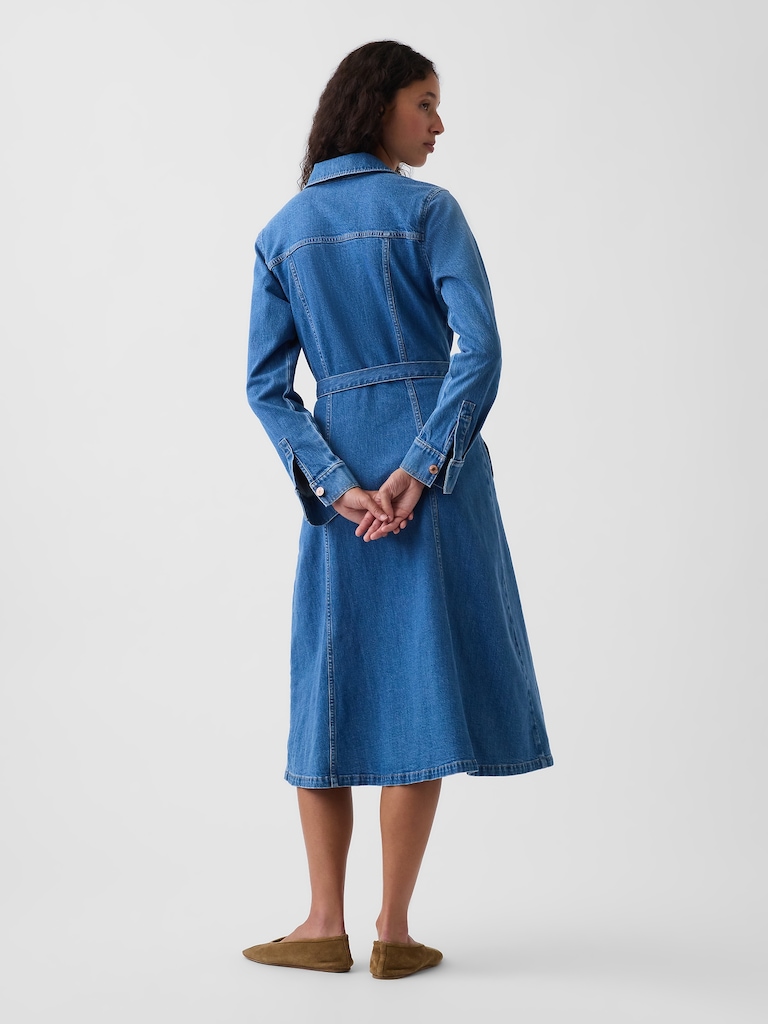 Denim Tie-Belt Midi Dress