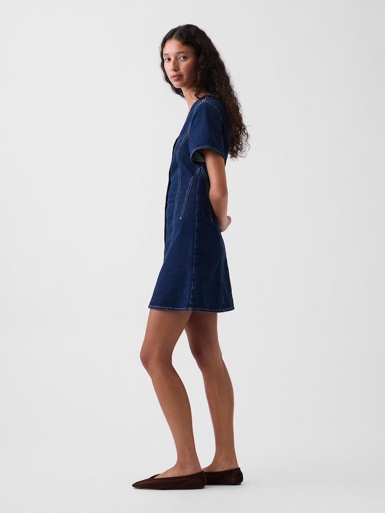 Denim V-Neck Mini Dress