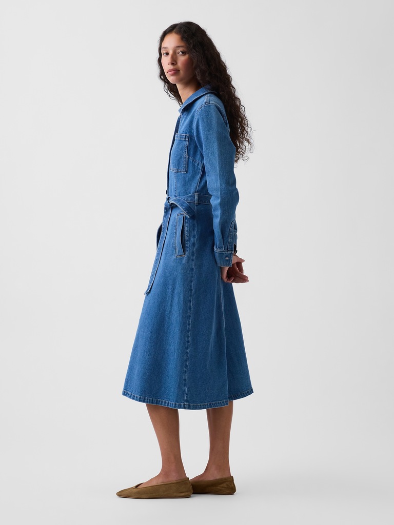 Denim Tie-Belt Midi Dress