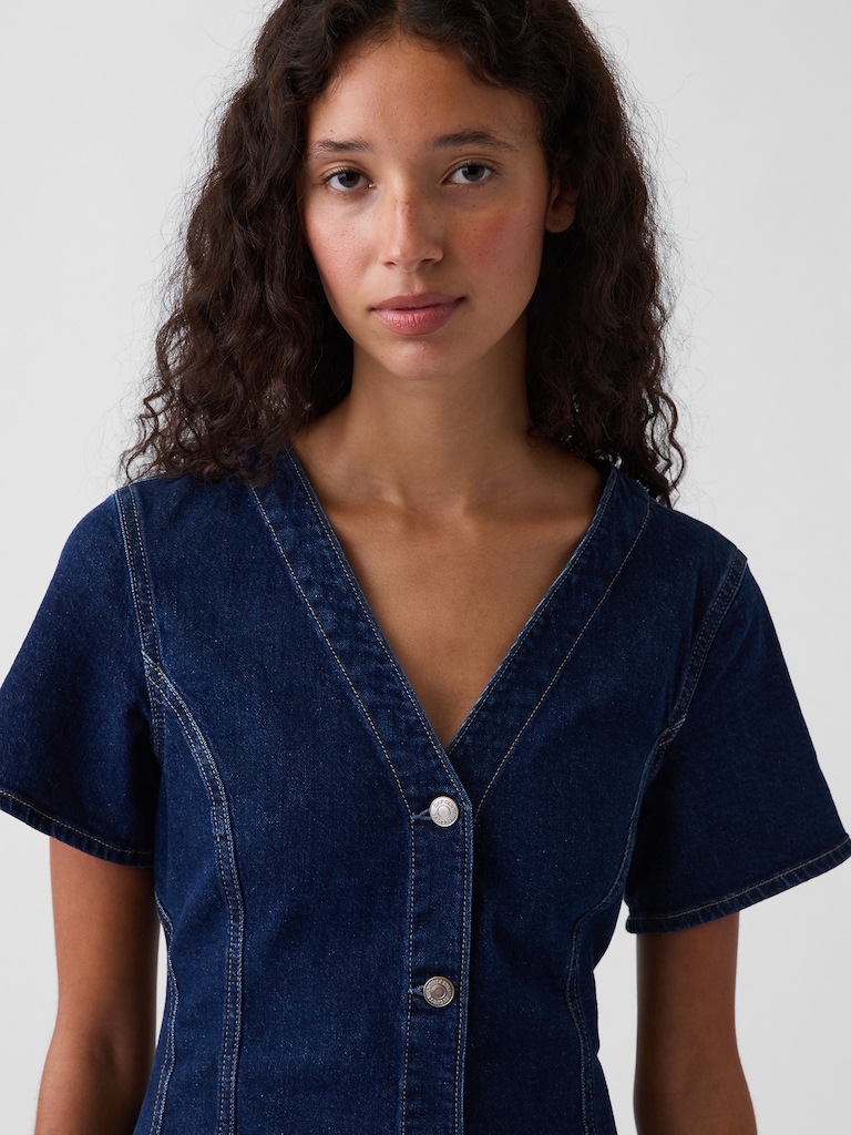 Denim V-Neck Mini Dress