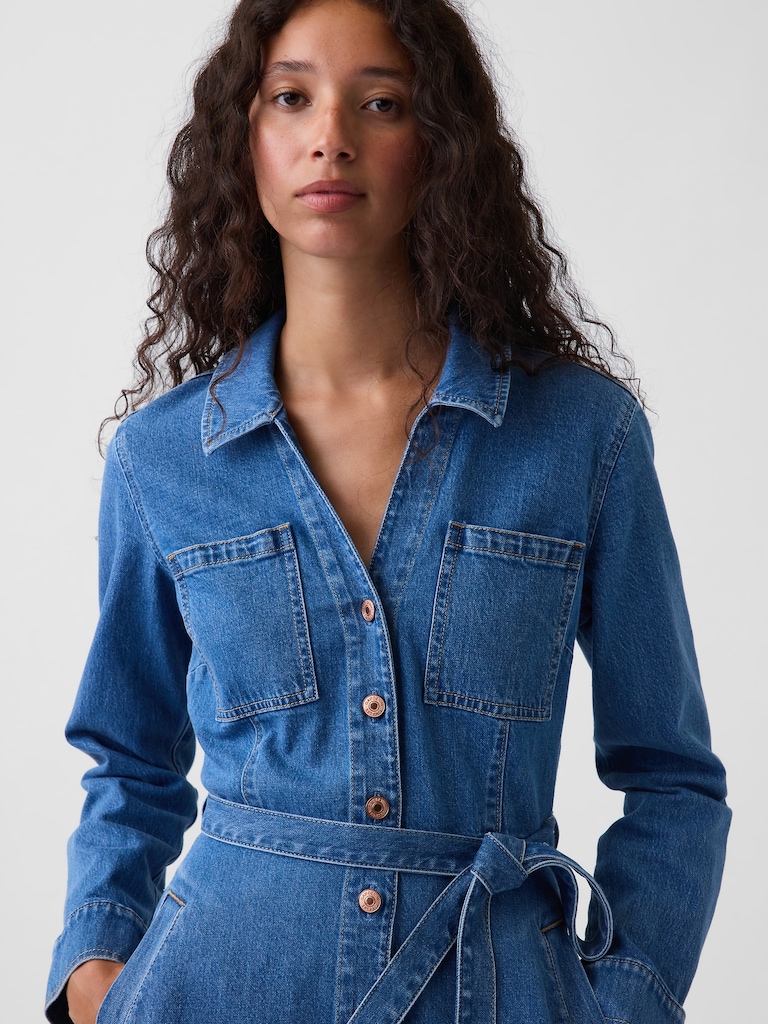 Denim Tie-Belt Midi Dress