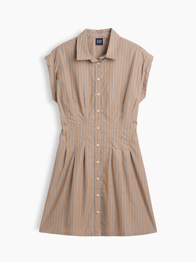 Poplin Stripe Cinched Mini Shirtdress