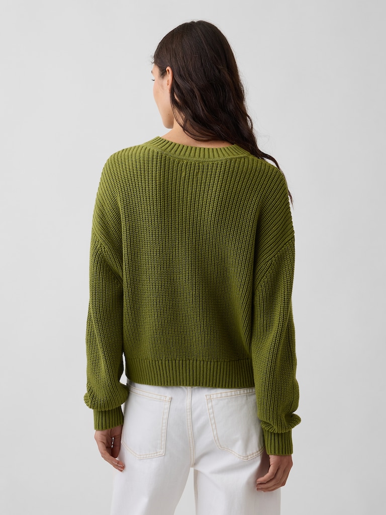 100% Cotton Oversized Shaker V-Neck Sweater