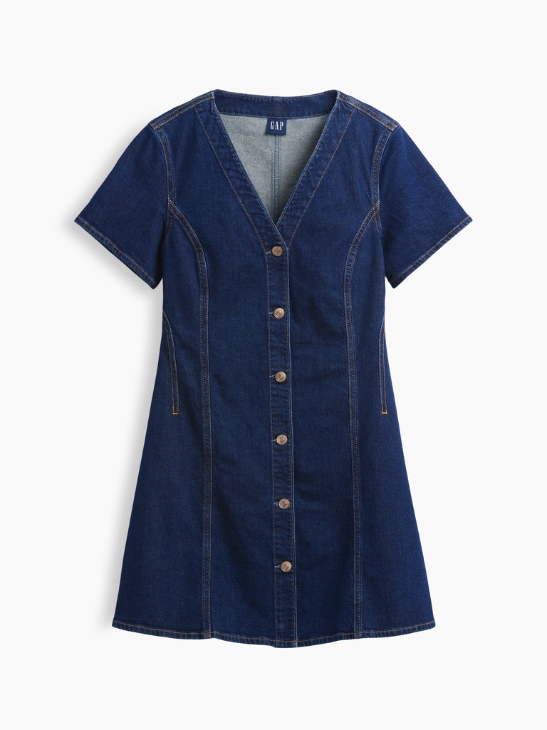 Denim V-Neck Mini Dress