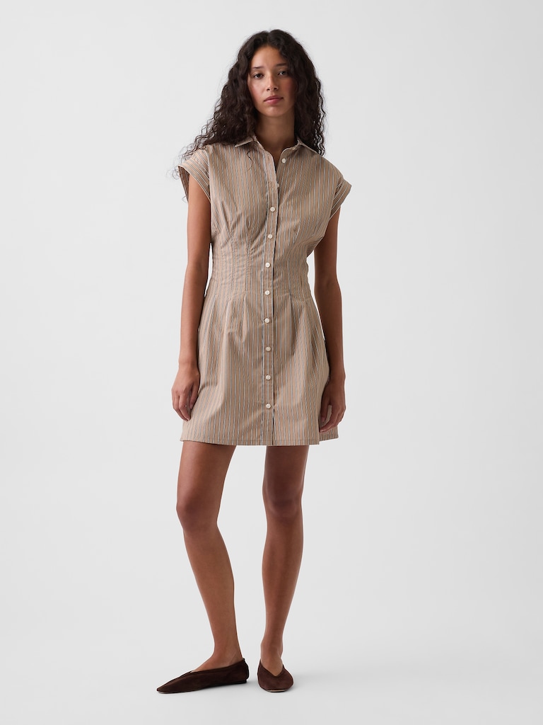 Poplin Stripe Cinched Mini Shirtdress