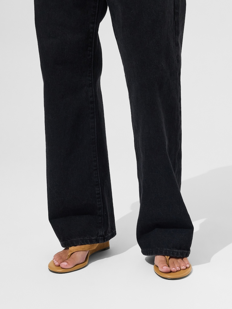 Vegan Leather Wedge Thong Sandals