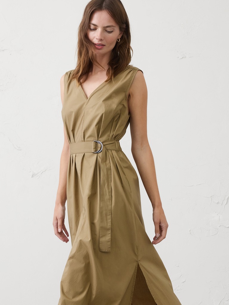 Poplin Belted Maxi Dress