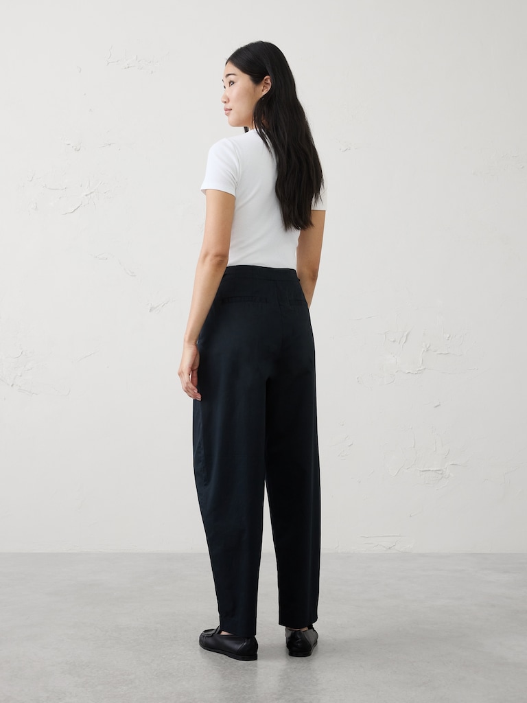 Barrel-Leg High-Rise Twill Pleated Utility Pant