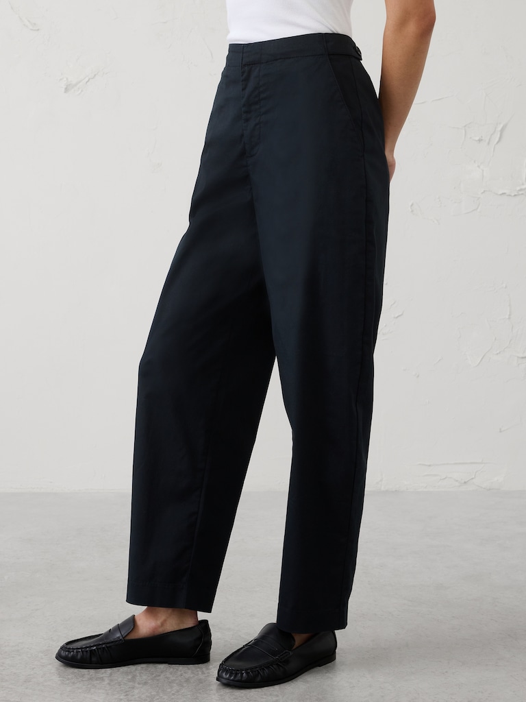 Barrel-Leg High-Rise Twill Pleated Utility Pant