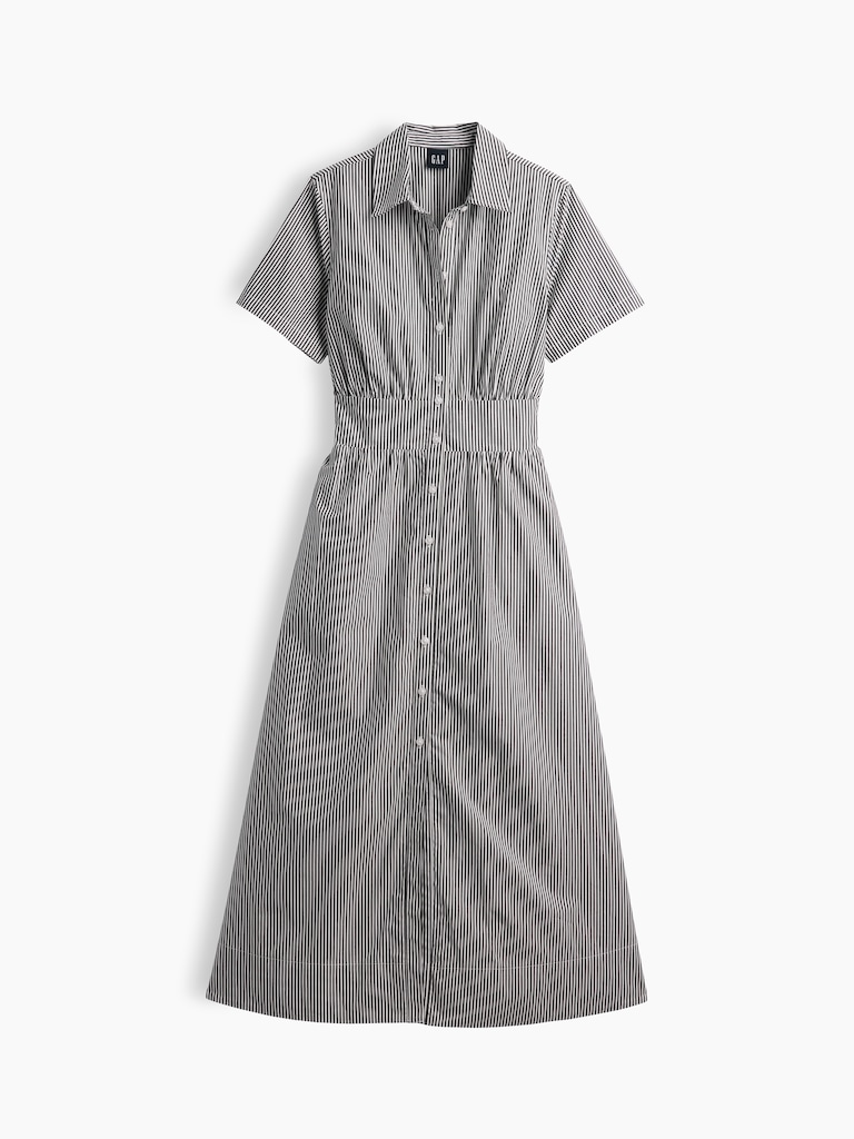 Poplin Smocked-Waist Maxi Shirtdress