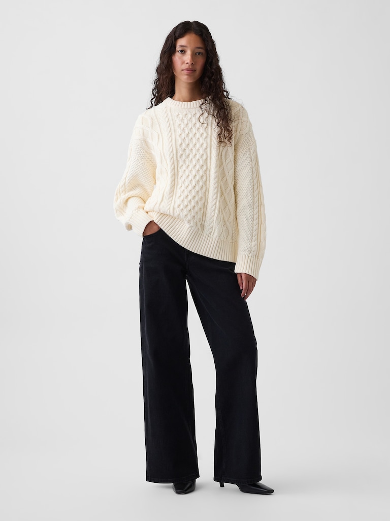100% Cotton Cable-Knit Oversized Sweater