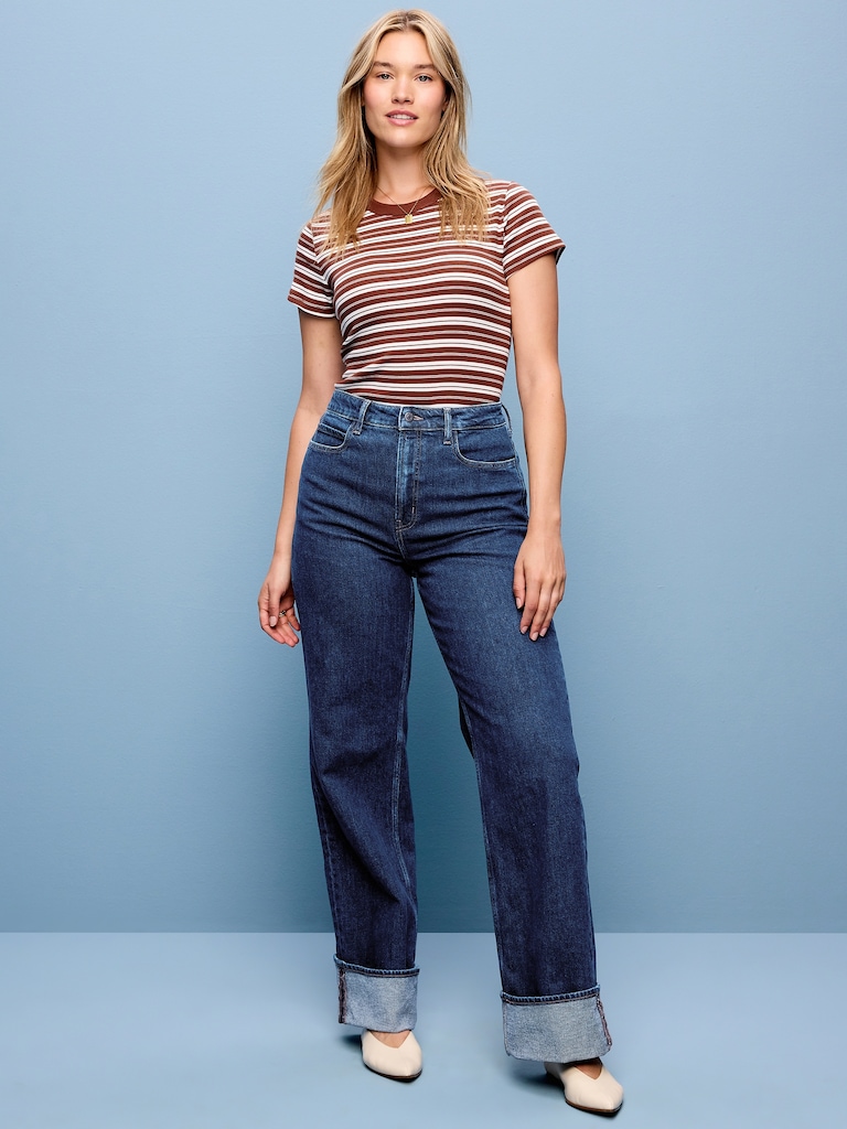 Extra High-Waisted Cuffed Wide-Leg Jeans