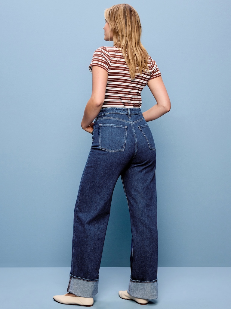 Extra High-Waisted Cuffed Wide-Leg Jeans