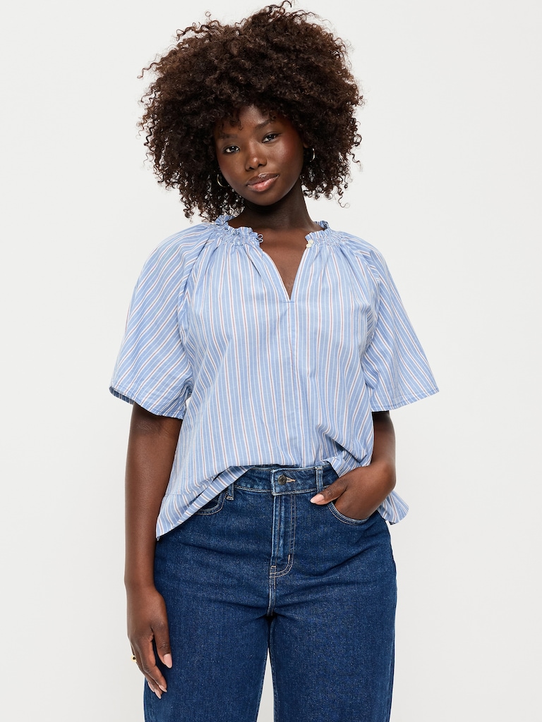 Loose Short-Sleeve Striped Top